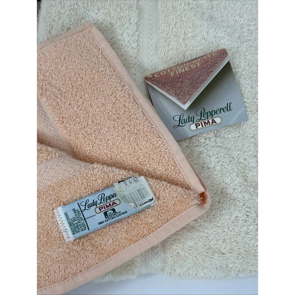 80’s Lady Pepperell Pima Cotton Bath Hand Towel Set Of 6 Peach Yellow Vtg NOS
